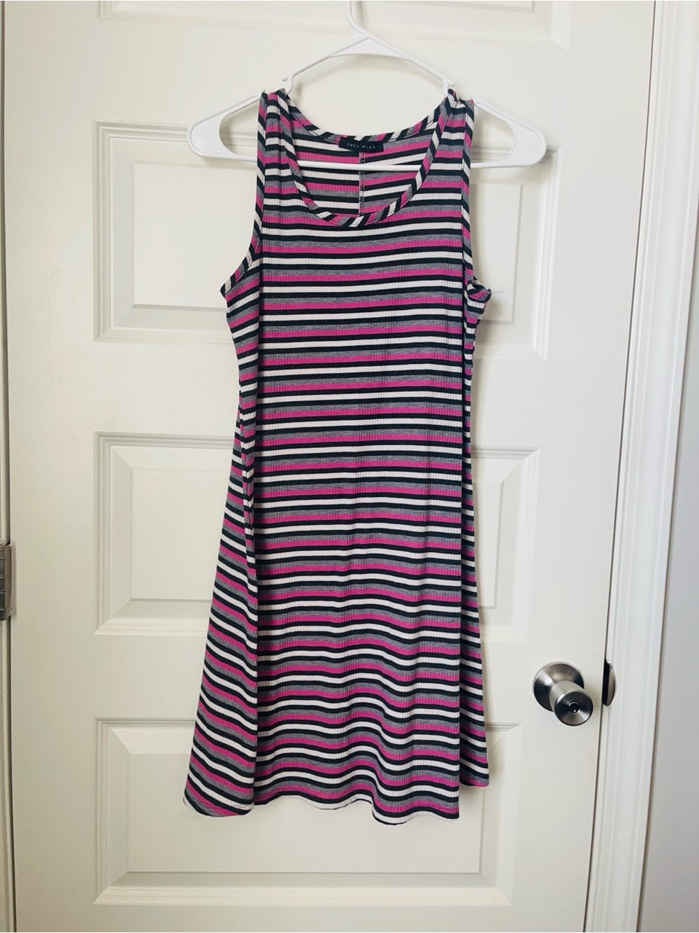 Girls' Sleeveless Striped Knit Dress - Pink, Black & White